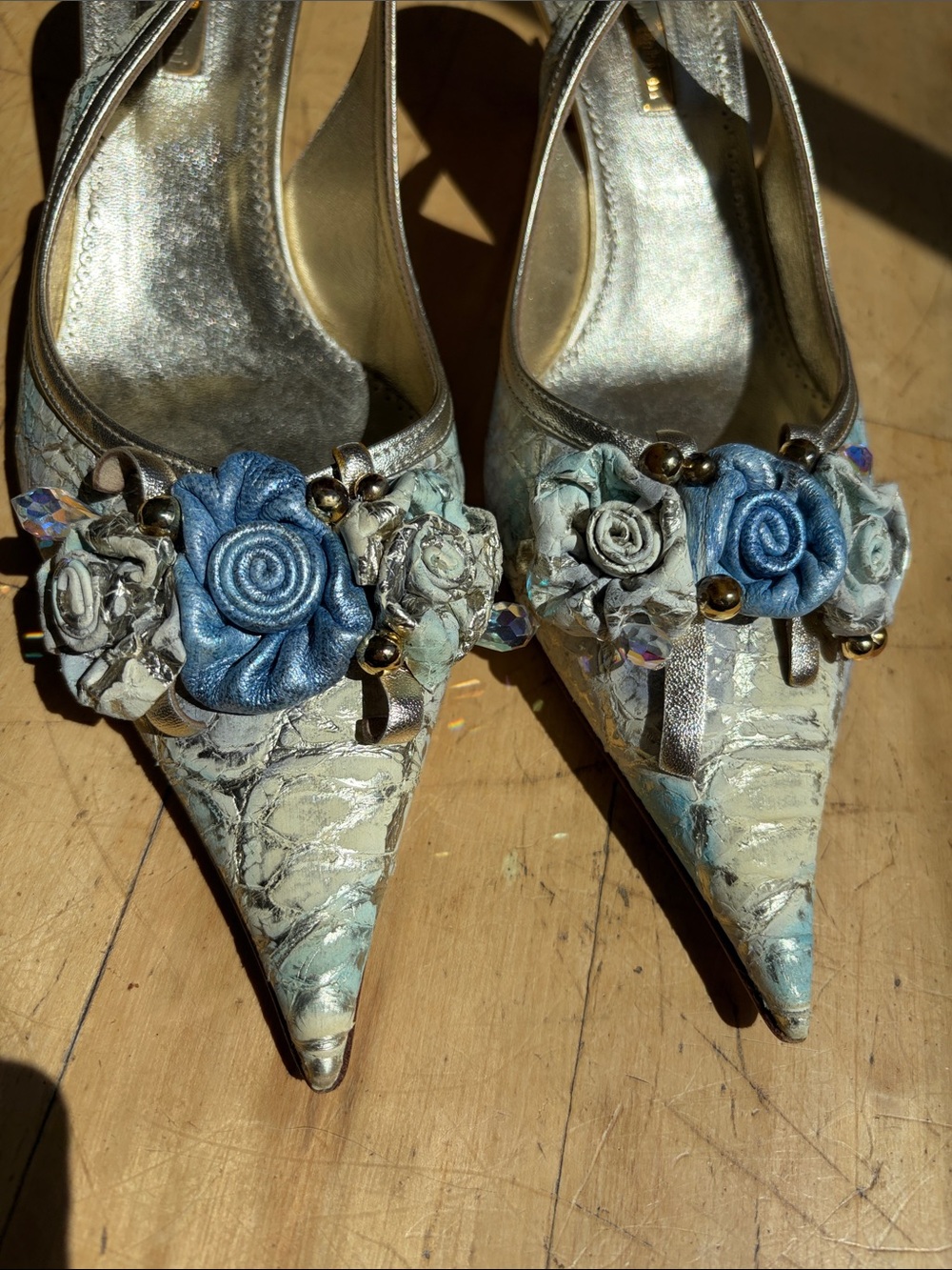 Marino Fabiani Beaded Floral Slingback Heels never worn Made in Italy size 39 - Picture 2 of 9